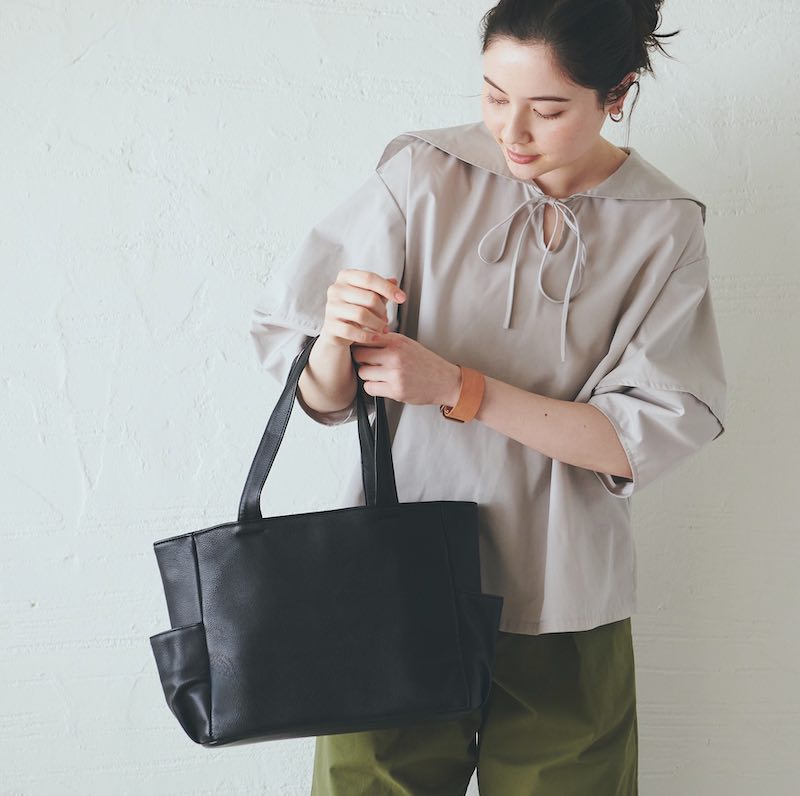 サイドポケ付きトートバッグMサイズ（ブラック）A4サイズ | もりのがっ