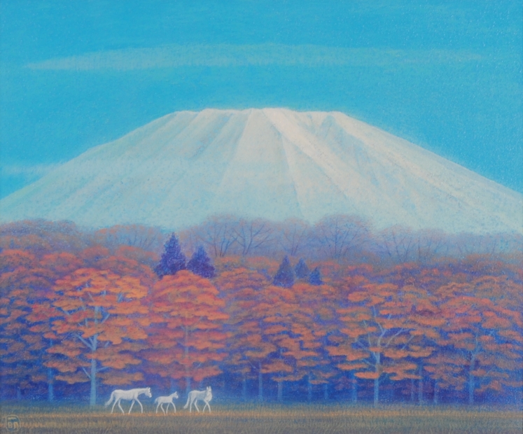 馬の絵画を油絵で描いた富谷一明の白馬の絵「奏・大山」をご購入