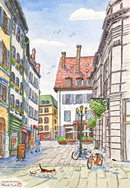 絵画の水彩画で内藤謙一が描いたフランスの絵「ストラスブルグ・4」を