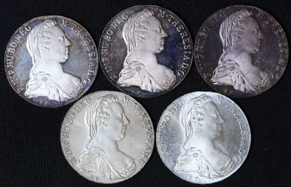 オーストリア マリアテレジア ターラー銀貨 復刻版 リストライク 5枚