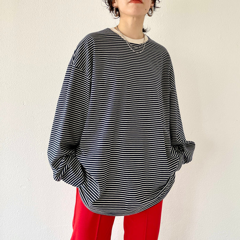 relax silhouette border long sleeve tee / navy（リラックス