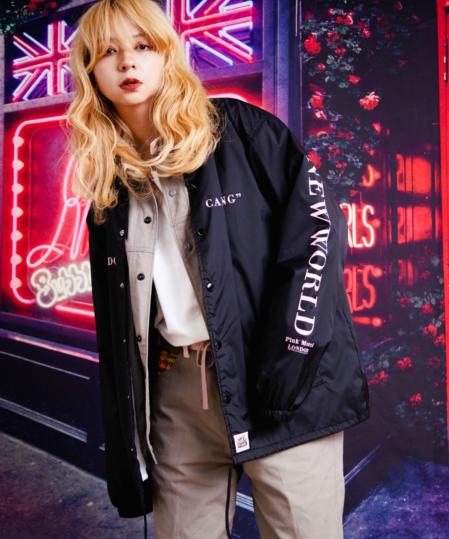 PINK MOTEL】J2044 PMコーチジャケット(M ピンク(NEW WORLD