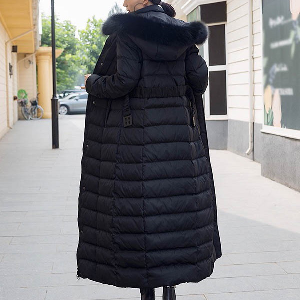 Newjoy / 超ロング ダウンコート ベルト付き 脚長効果◎ ファーフード