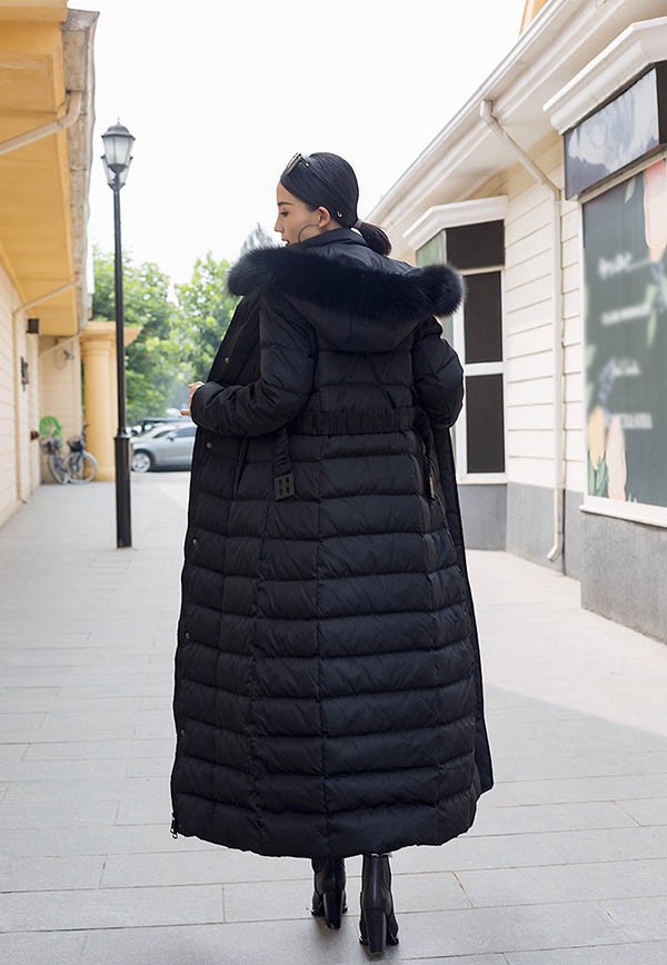 Newjoy / 超ロング ダウンコート Aライン 90％ダウン ベルト ファー