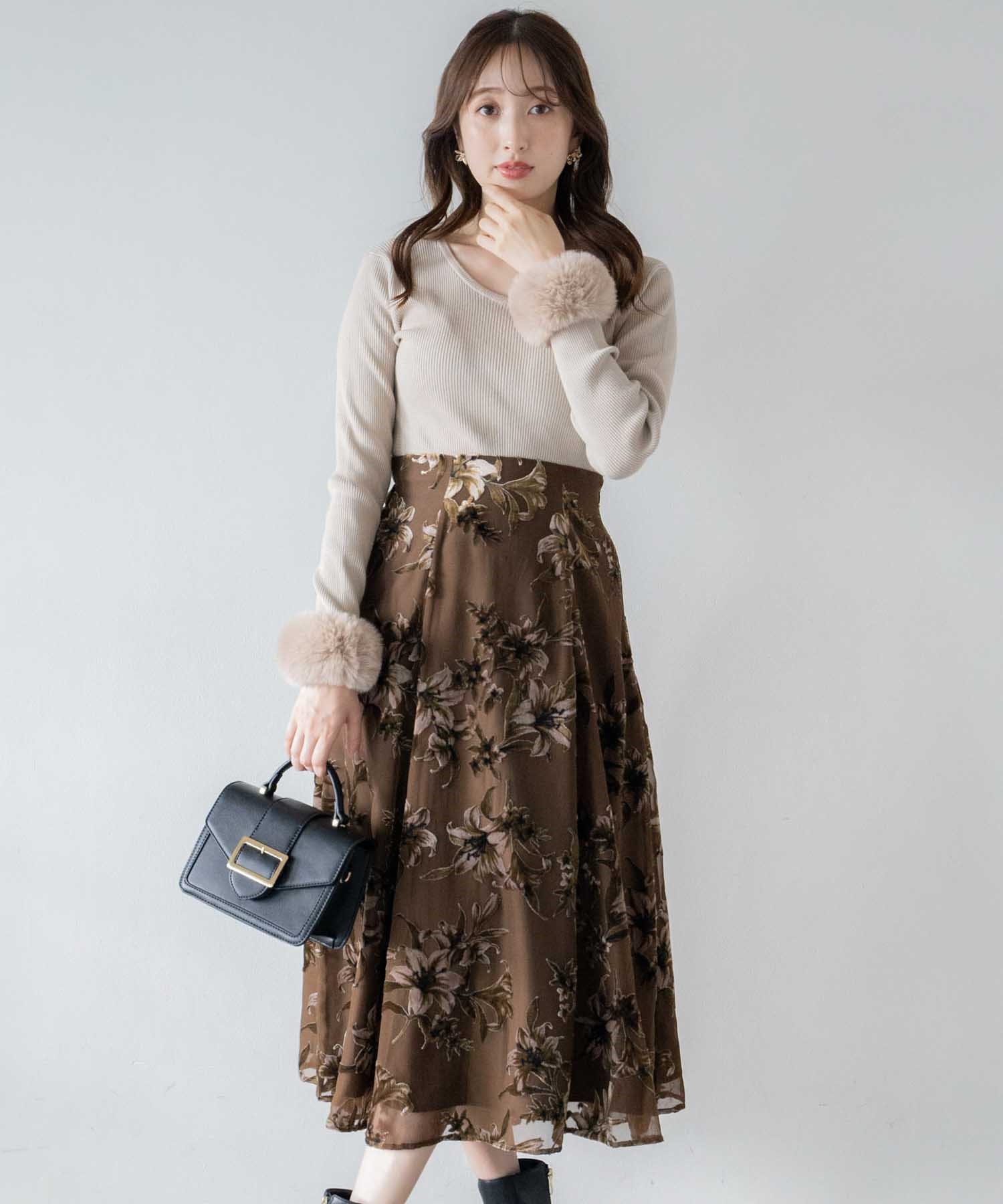 SSサイズあり】ベロアプリント花柄スカート | フレアスカート | NOELA