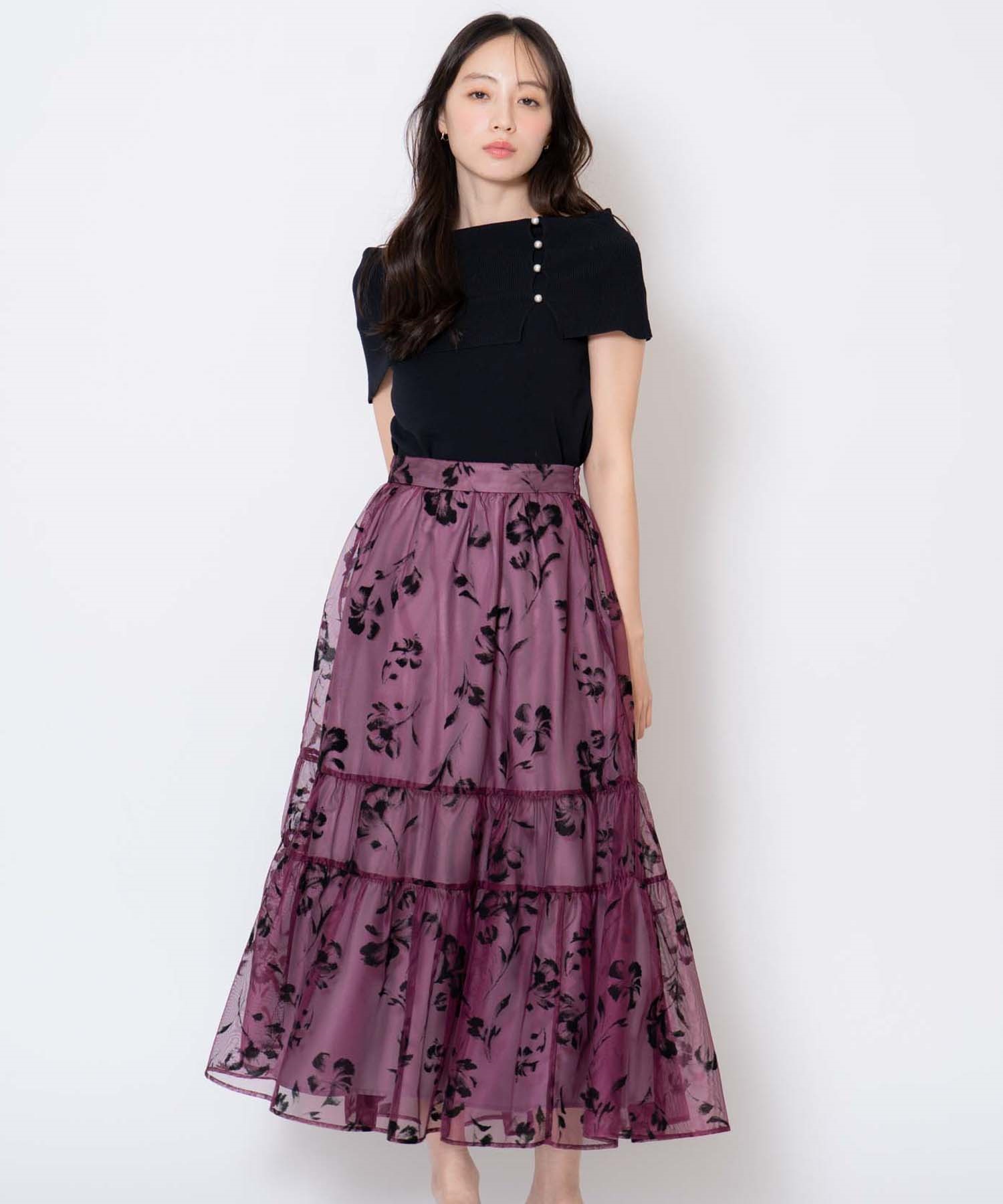 フラワーフロッキーメッシュスカート | フレアスカート | NOELA