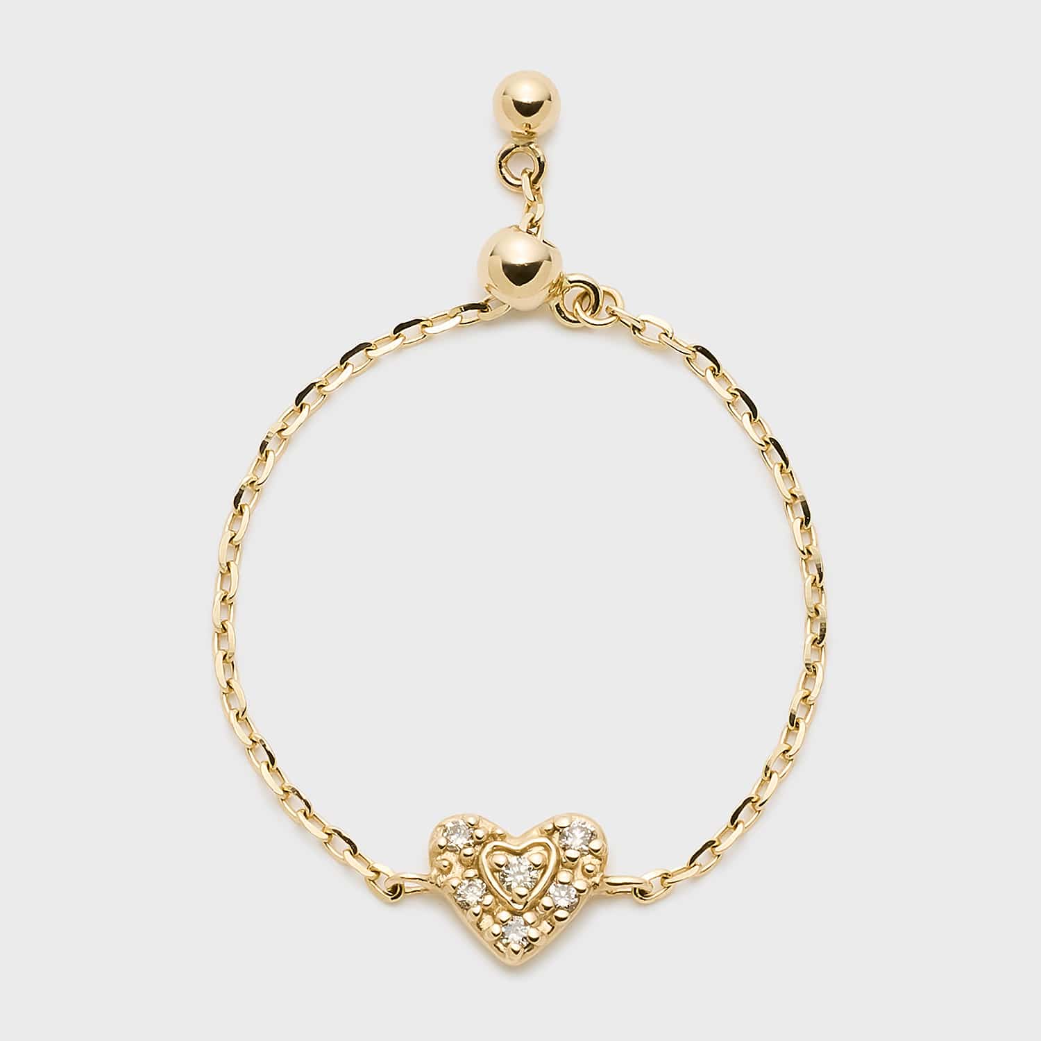 Tiny Motif】K10ダイヤモンドハートチェーンリング（0.03ct）｜リング
