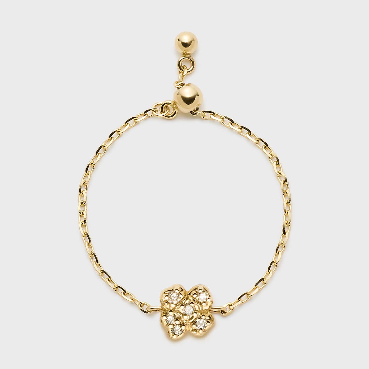 Tiny Motif】K10ダイヤモンドクローバーチェーンリング（0.03ct