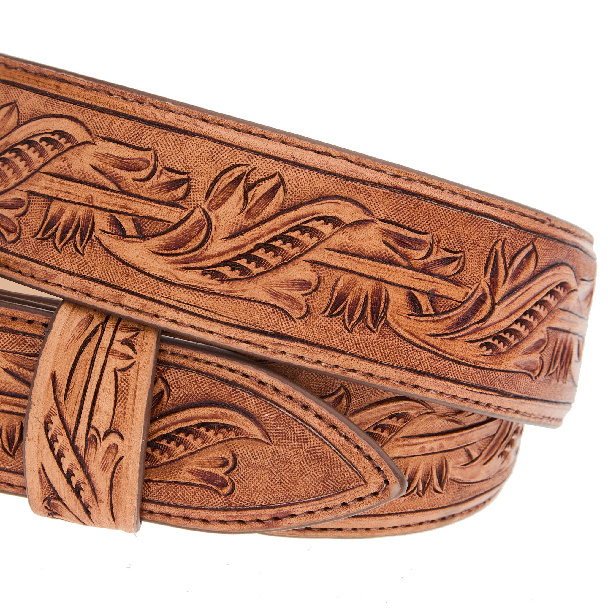 R Watson Boots Men's Hand Tooled Natural Tapered Belt