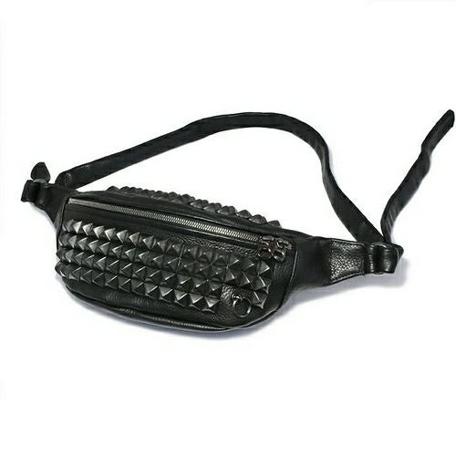 J-BG008)ENDUREレザースタッズボディバッグショルダーバッグS-ブラック