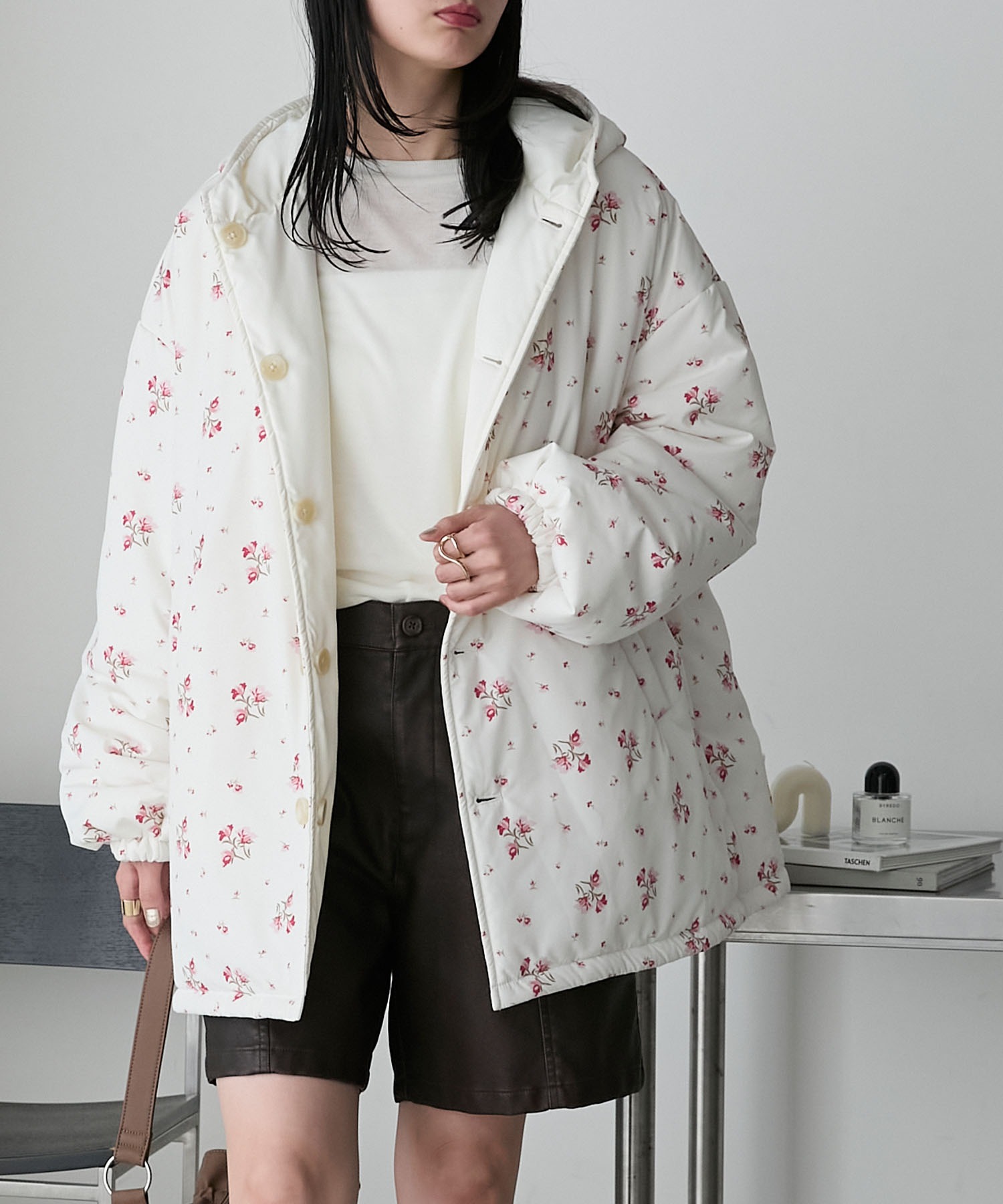 forksy.】花柄リバーシブルフーディ中綿ジャケット forksy.│MONO-MART