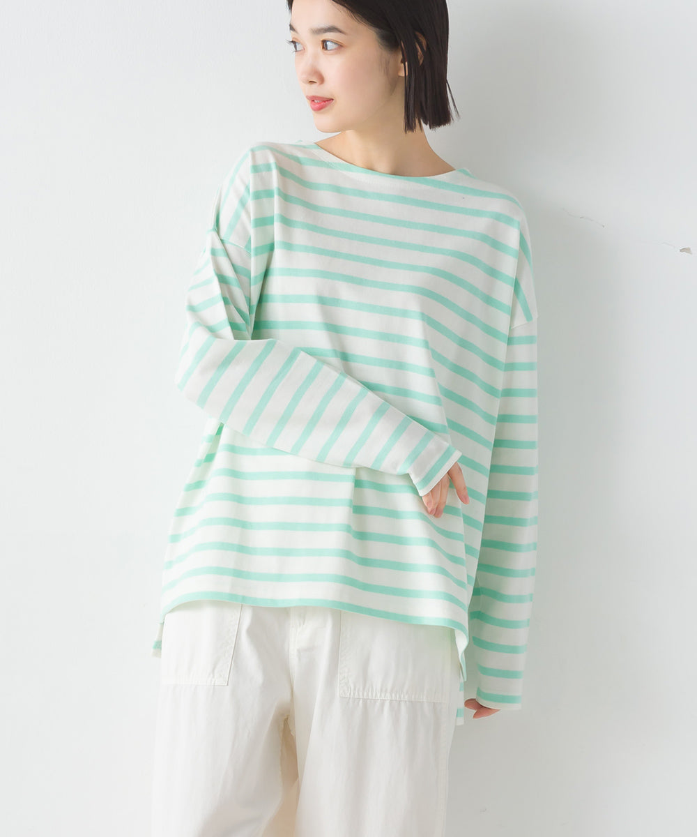 OMNES PURPLE LABEL】10番単ボーダーワイドシルエットスリット長袖T