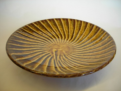 小鹿田焼（おんたやき）打ち刷毛目大皿【民藝ビンテージ】金継ぎ 小