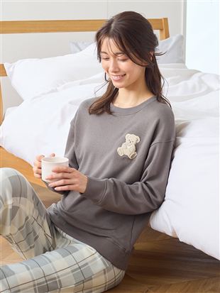 リラックス快眠ウェア]くまさがら刺繍チェックボトムパジャマ: ルーム