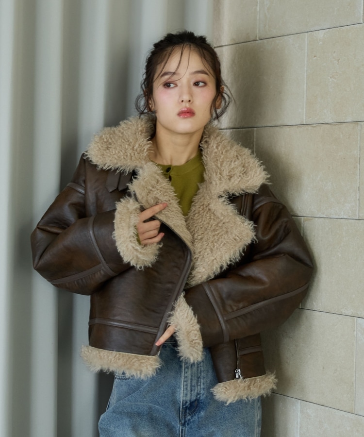 フェイクレザーショートムートンジャケット(M BROWN): アウター｜PMbox