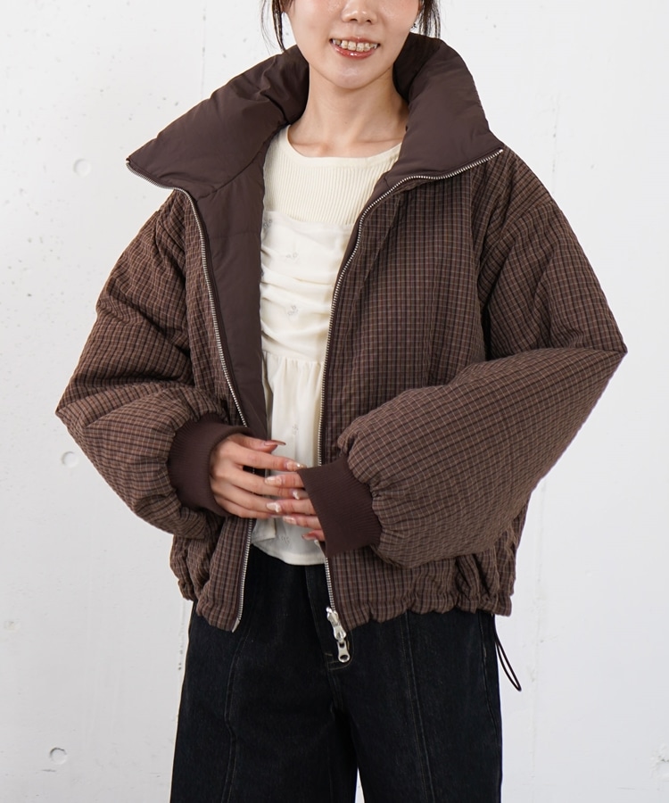 チェックリバーシブル中綿ブルゾン(M BROWN): アウター｜PMbox P&M