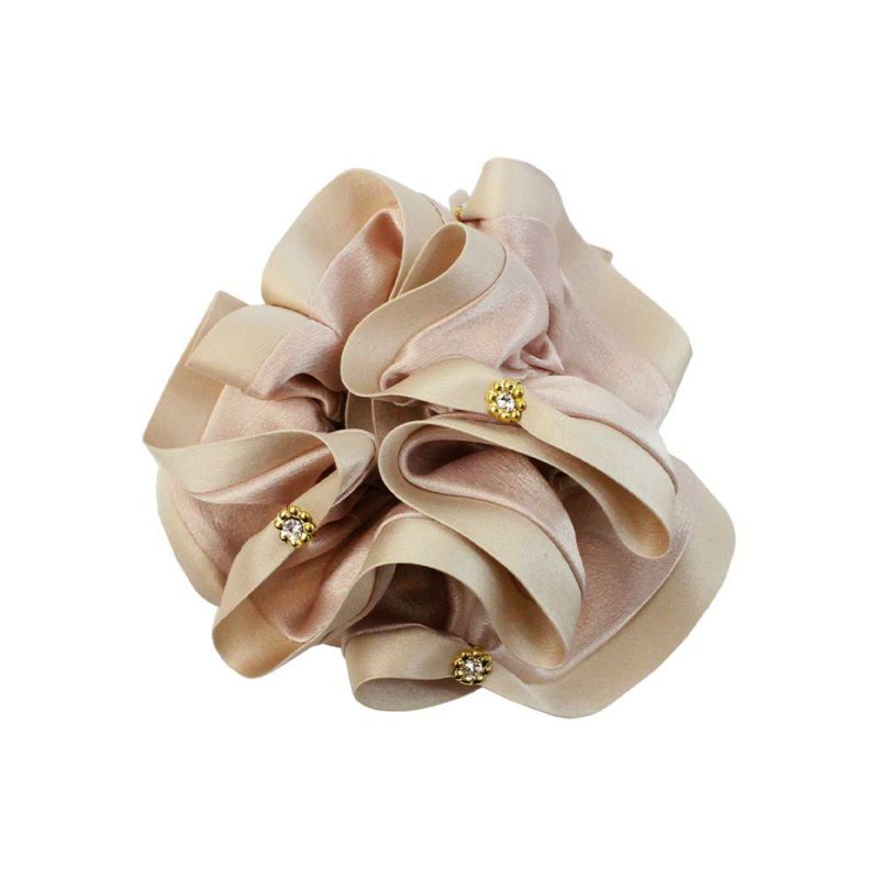 ヘアポニー フラワーストーン付き バイカラー シュシュ ヘア