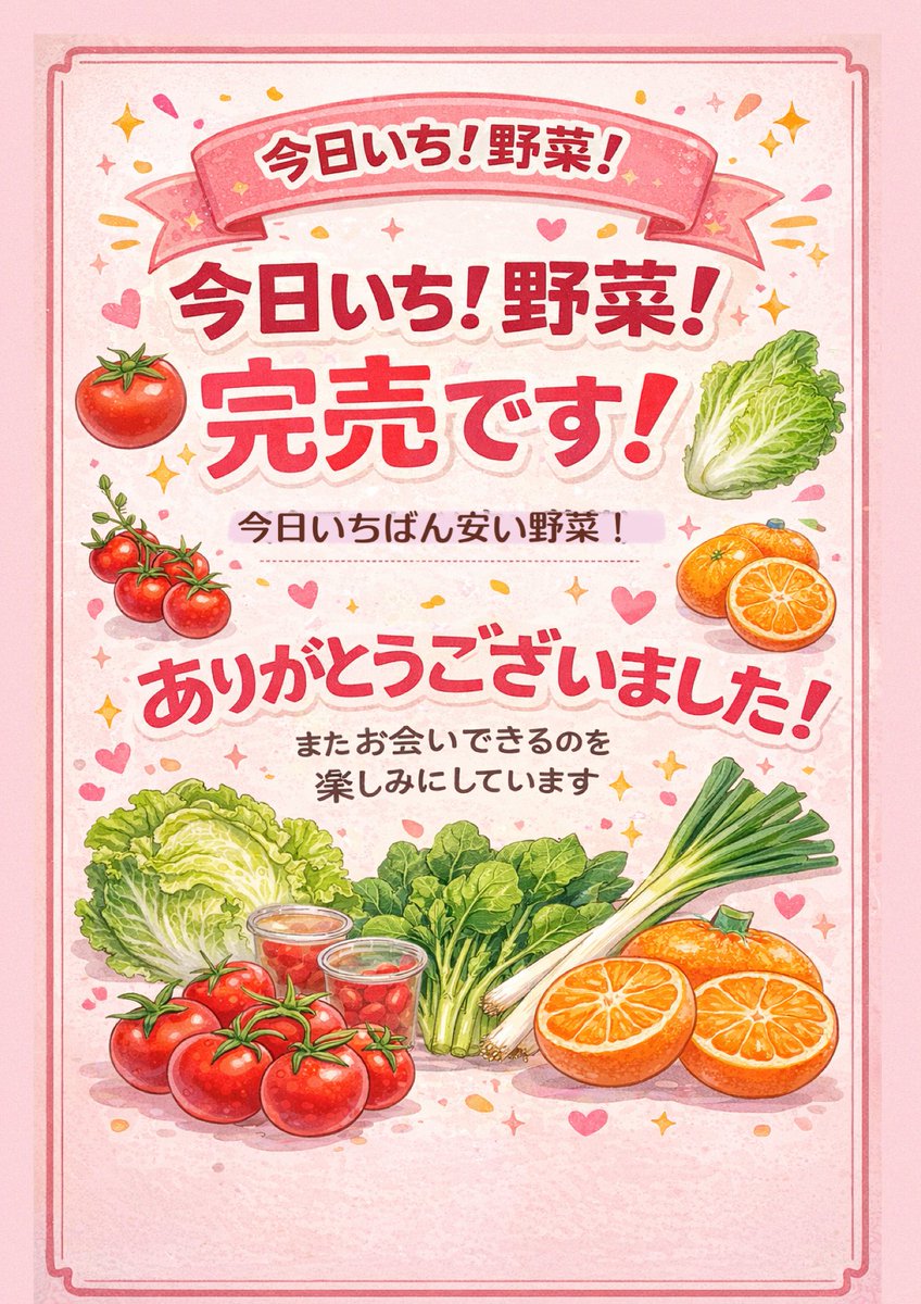 お野菜全て完売でございます✨🙇‍♀️✨ たくさんのご来店に感謝
