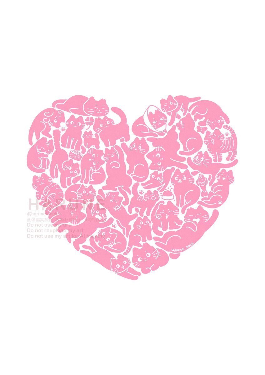 猫の日2026🐈 たくさんの猫ちゃんたちをピンクのハートにぎゅっと