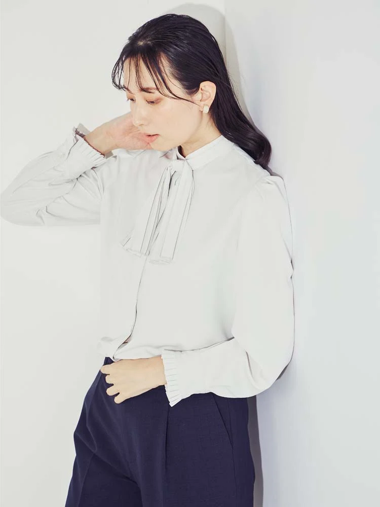 L．グレー 2WAYプリーツ ボウタイブラウス【dazzlin × P.S.FA