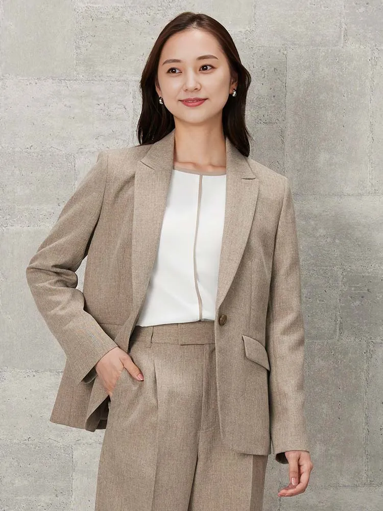 ベージュ My wardrobe シャークスキンツイードジャケット ベージュ