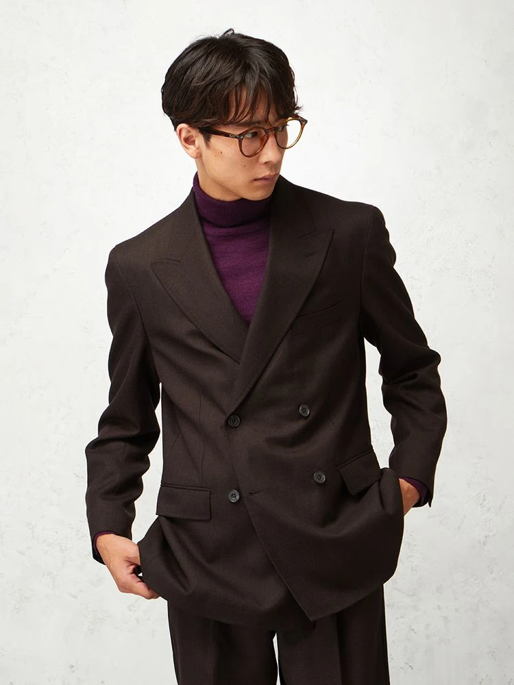 ブラウン TRANS CONTINENTS ウールサキソニー セットアップジャケット