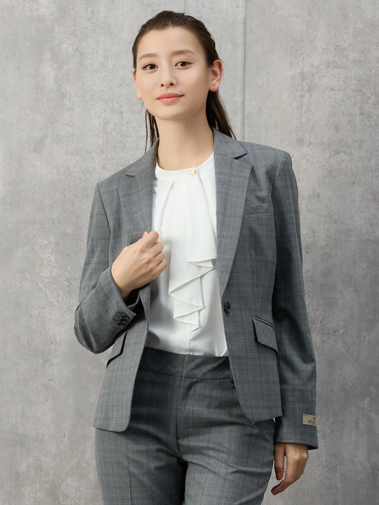 M．グレー デレガントスーツ ジャケット 先染めチェック グレー