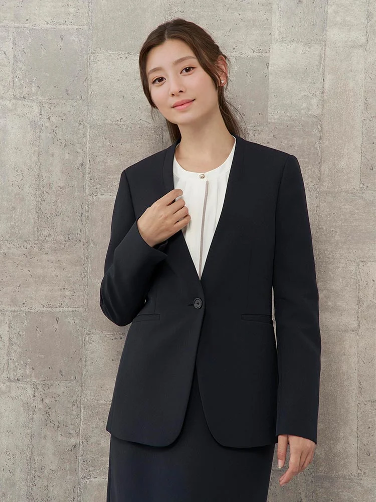 ベージュ 2WAYストレッチスーツ ノーカラージャケット ベージュ