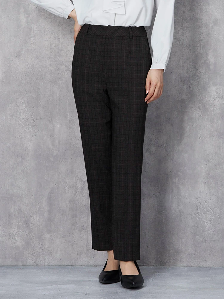 ブラウン グレンチェックスーツ テーパードパンツ ネイビー/ブラウン