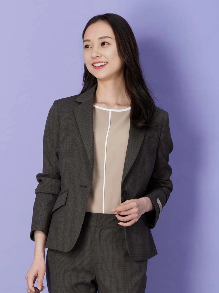 ブラウン デレガントスーツ ミニチェック ジャケット ネイビー