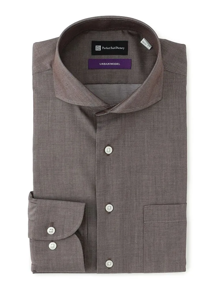 ブラウン 【ノンアイロン】長袖ワイシャツ【アーバン】デニムライク