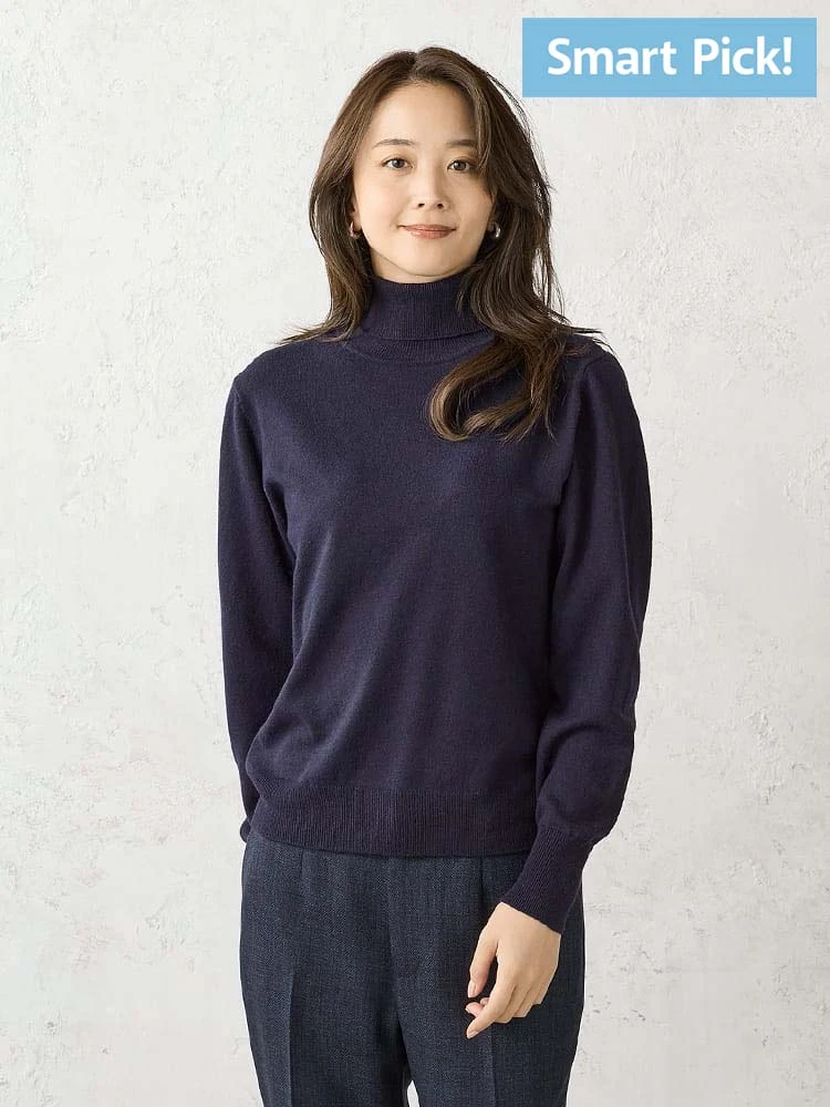 ブラック 【Smart Pick！/レディス】しっとりタートルネックニット
