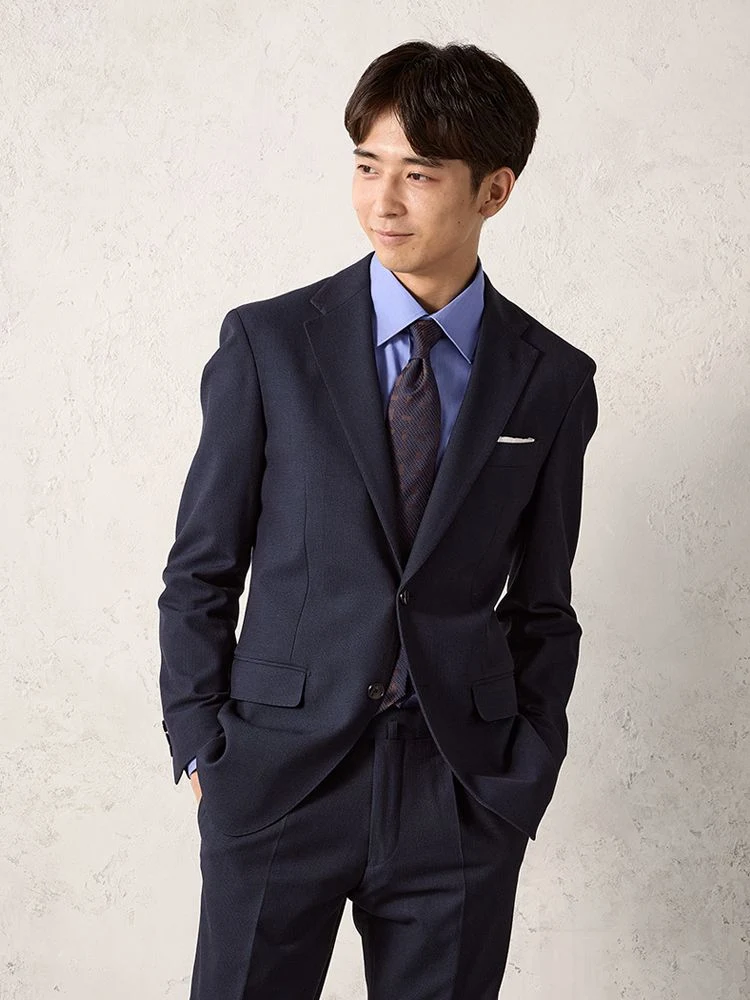 上下洗える】TRANS CONTINENTS 2釦 ドビー柄スーツ ネイビー | P.S.FA