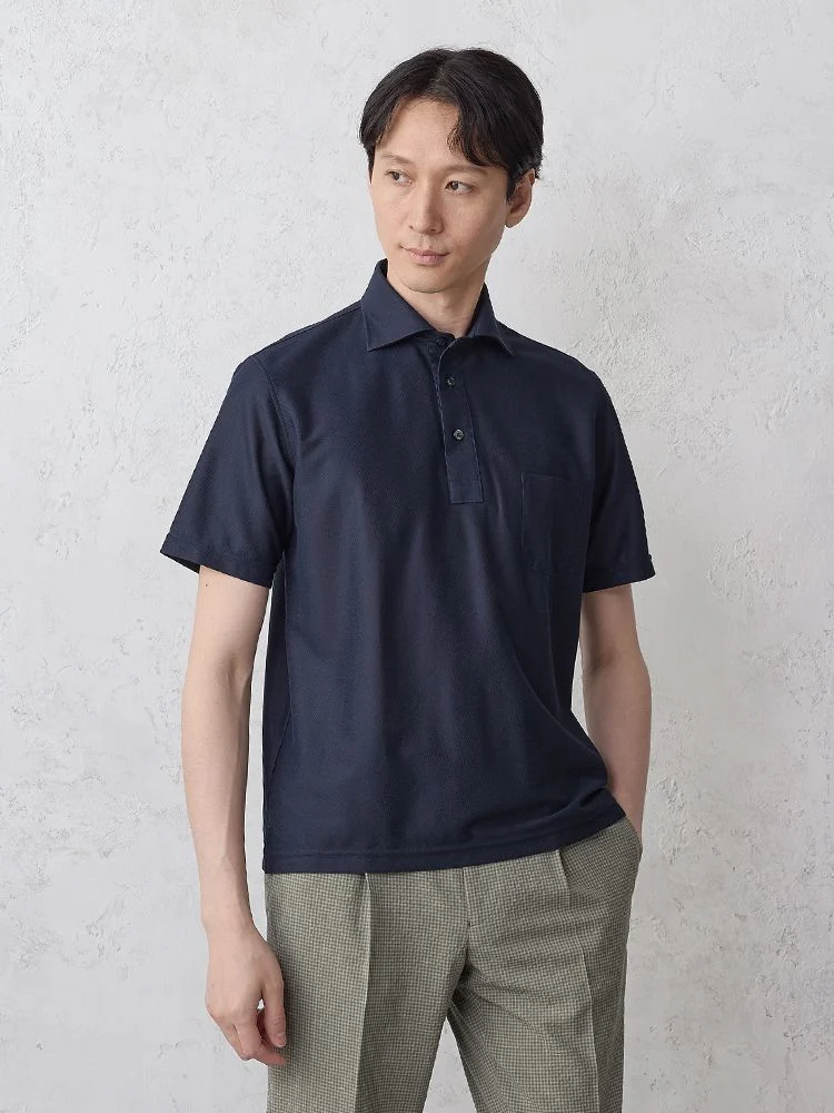 S．ブルー TRANS CONTINENTS プレーンポロシャツ ホワイト/サックス