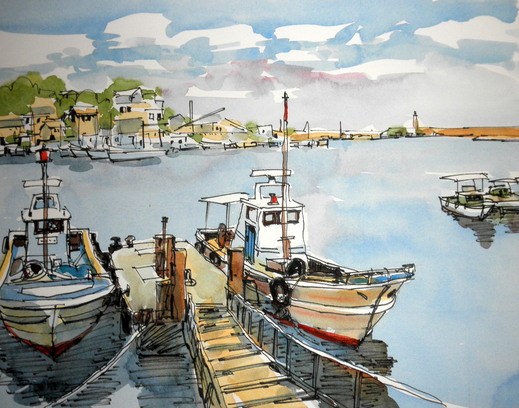 船着き場 : tedkimotoの水彩画