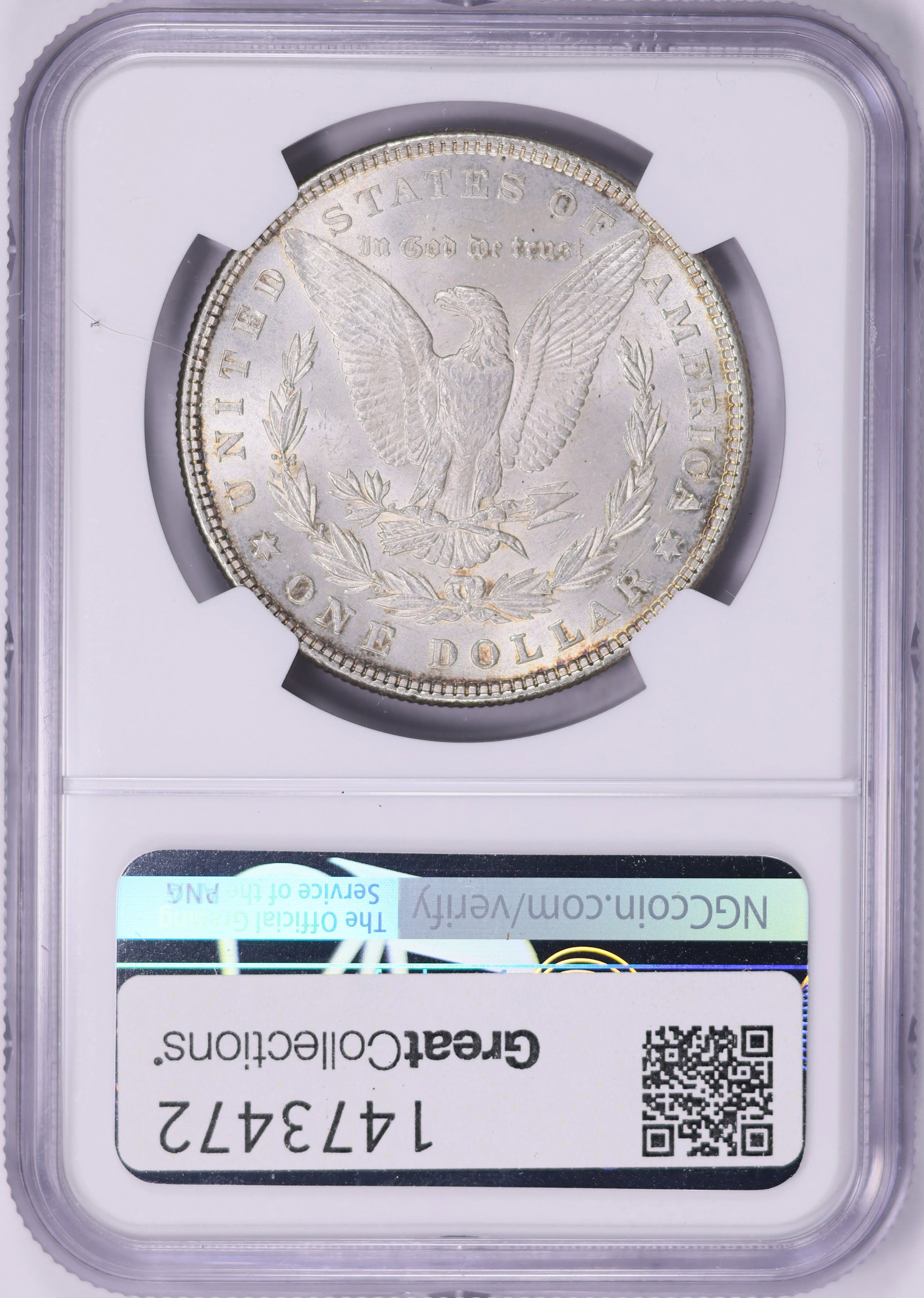 1878 Morgan Silver Dollar 7 Tailfeathers, Reverse of 1879 NGC MS