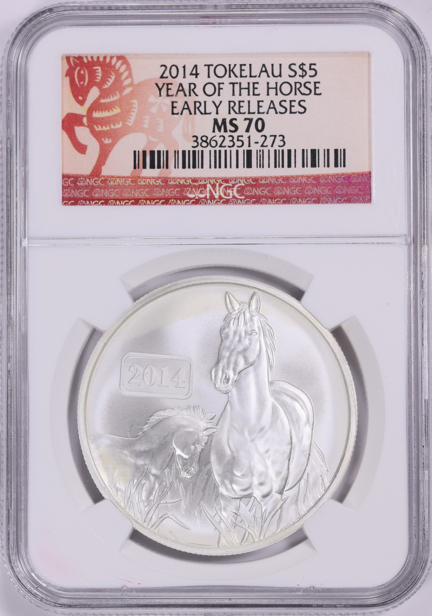 Tokelau 2014 Silver $5 Lunar Series, Year of the Horse KM-71 Early