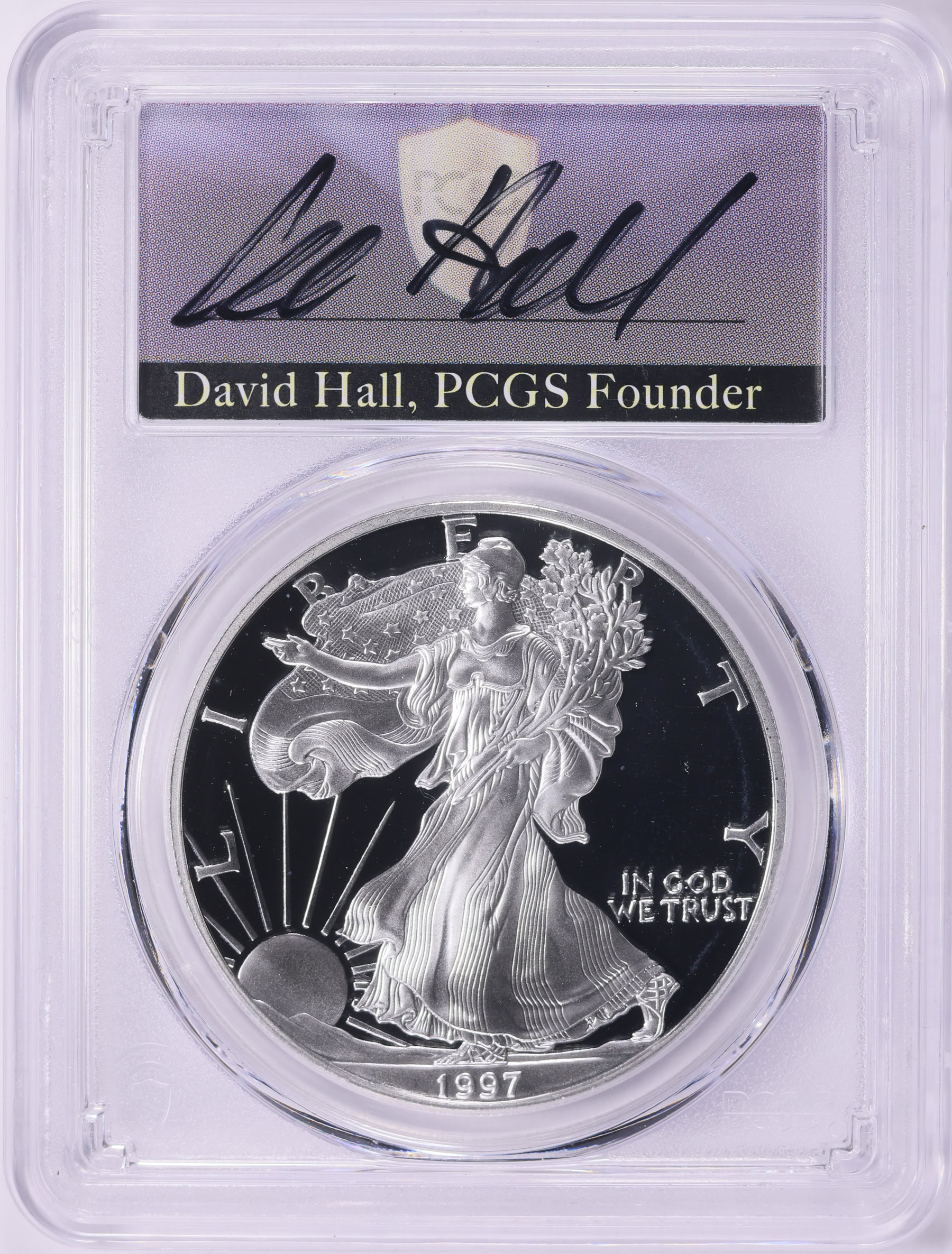 1997-P $1 Silver Eagle PCGS Proof-70 DCAM (David Hall Signed Label