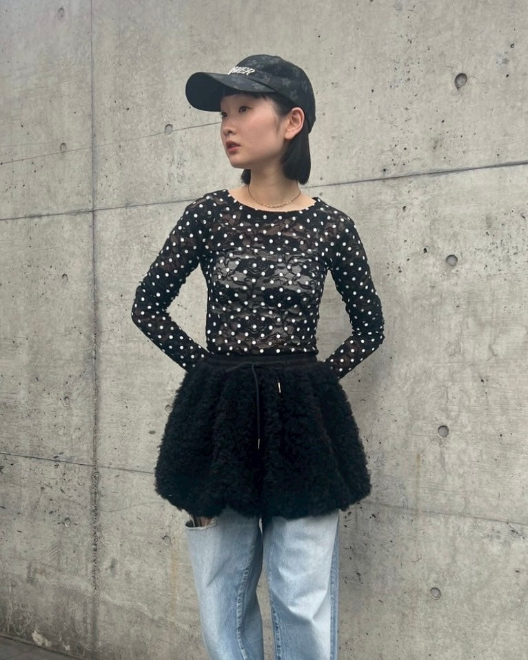 Dot lace see-through top (round neck) black