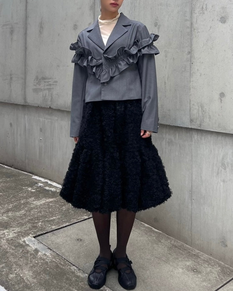 Gathered frill short jacket (gray)