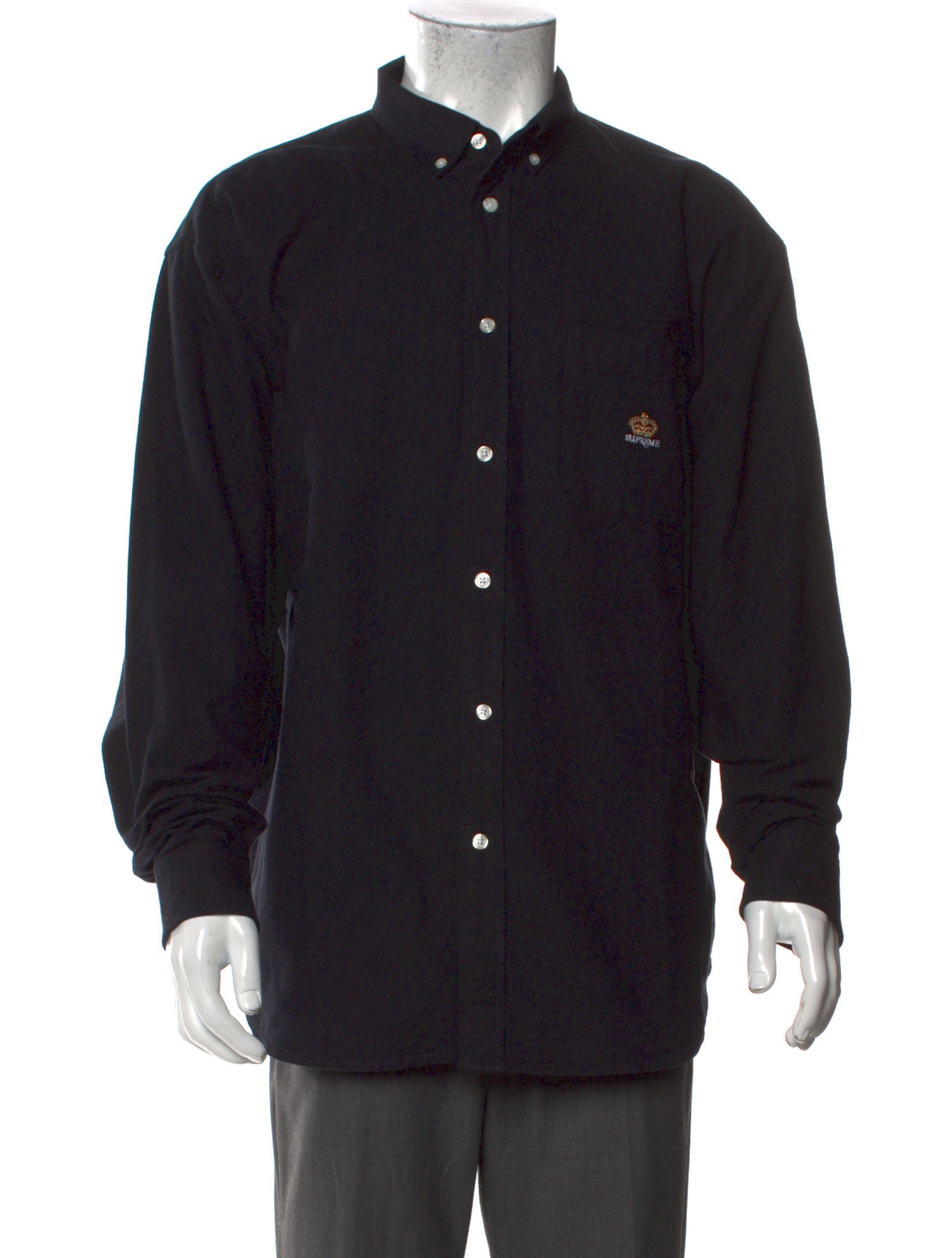 Supreme Loose Fit Flannel Oxford Long Sleeve Shirt - Black Casual