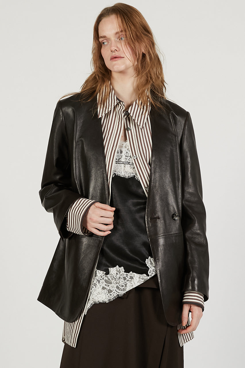 Lamb Leather No-Collar Jacket