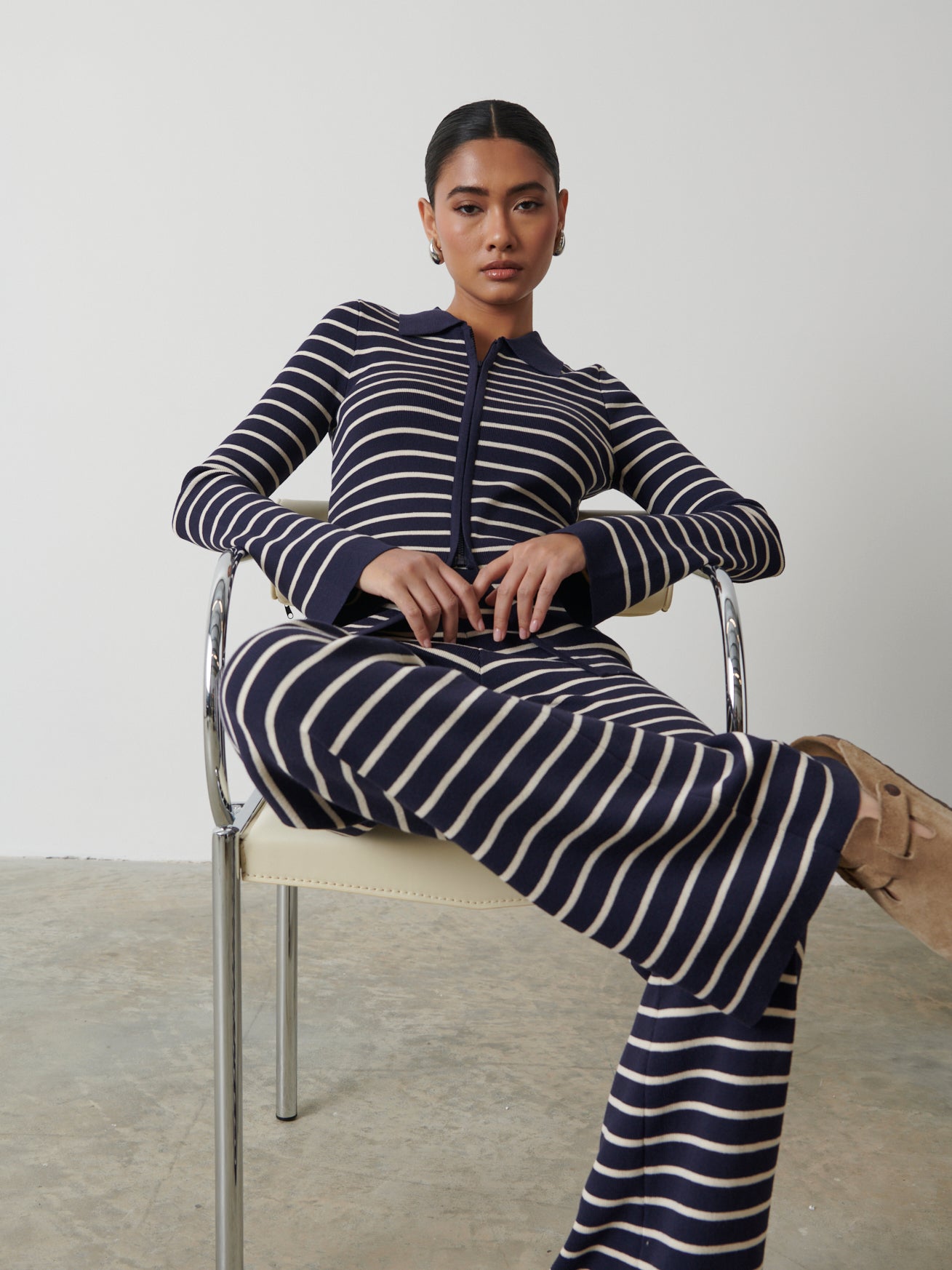 Avery Striped Zip Knit Top - Navy and Cream – Pretty Lavish