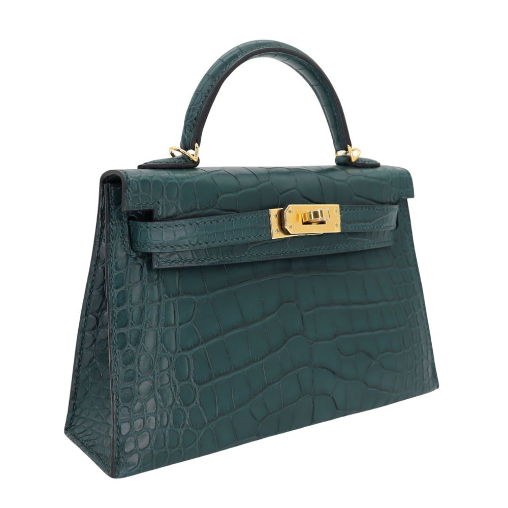 Hermès Kelly II Sellier Mini Vert Cypress Matte Alligator Gold