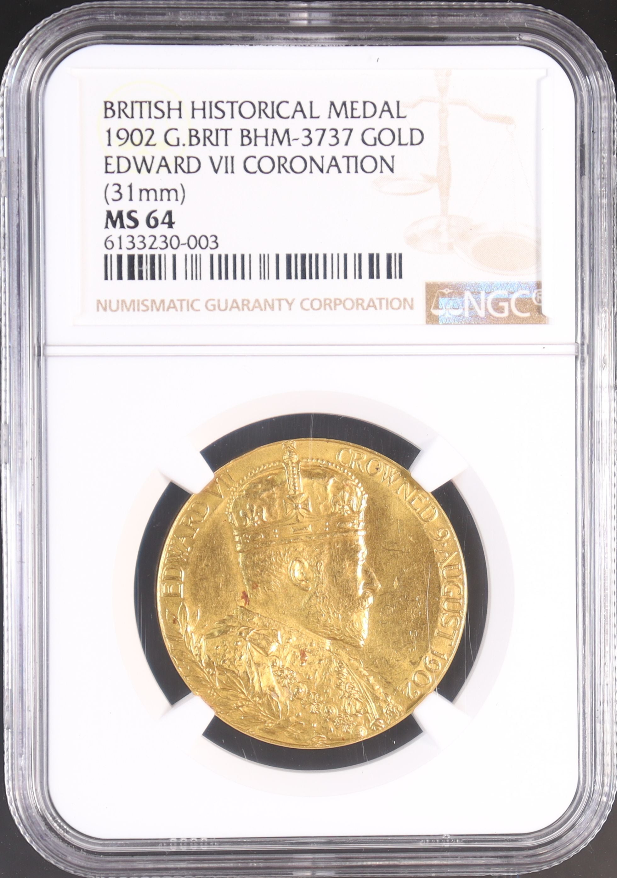 1902年 イギリス エドワード7世 戴冠記念 金メダル BHM-3737 31mm