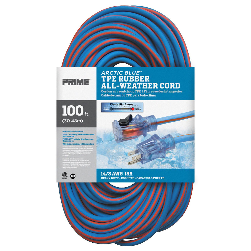 100ft 14/3 SJEOW Arctic Blue™ All-Weather Locking Extension Cord