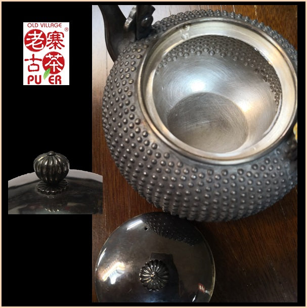 Japan Silver Kettle 日本纯银壶，湯沸銀瓶菊摘霰纹丸型– Old Village