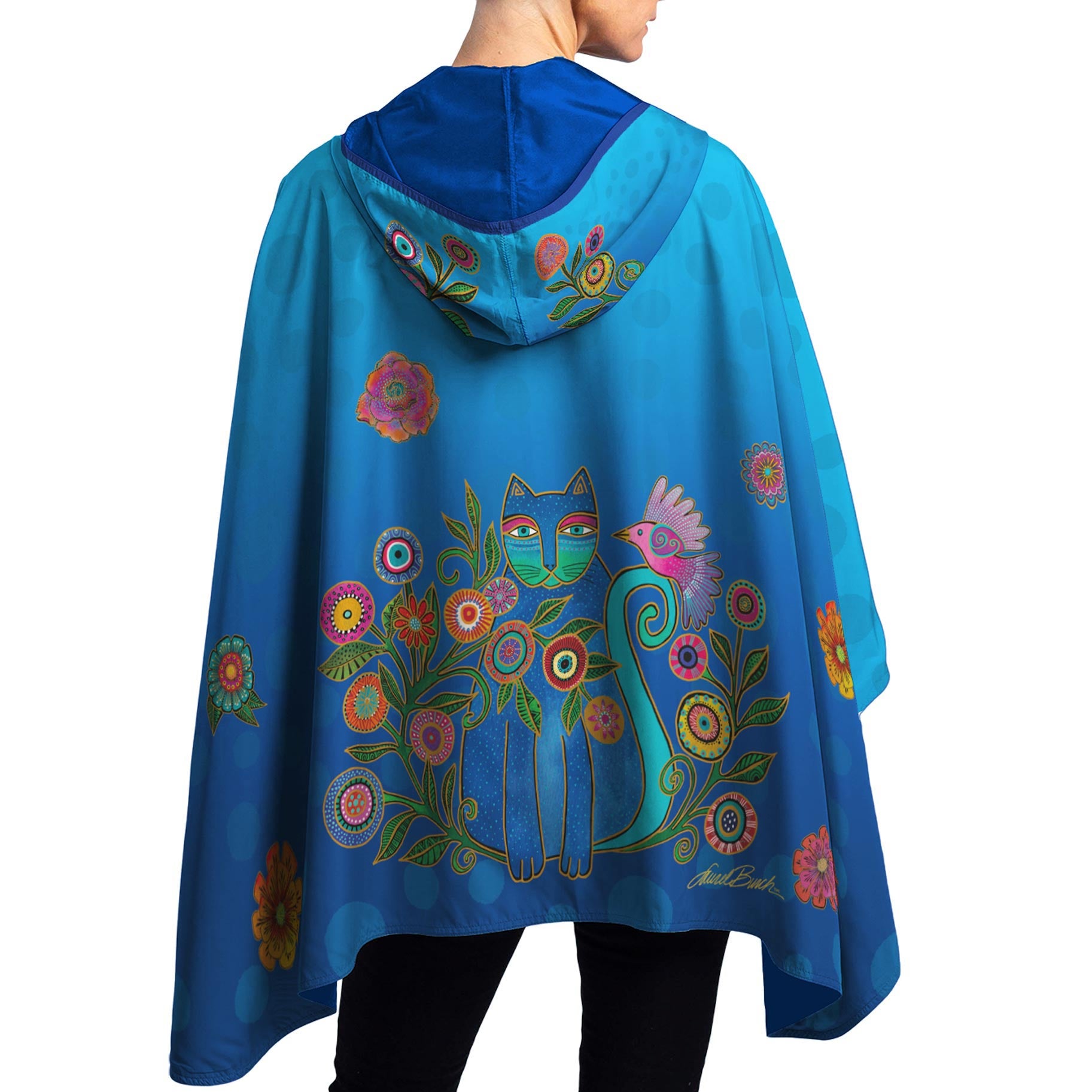 Laurel Burch Cerulean Cat Womens Rain Cape - Rainproof Breathable