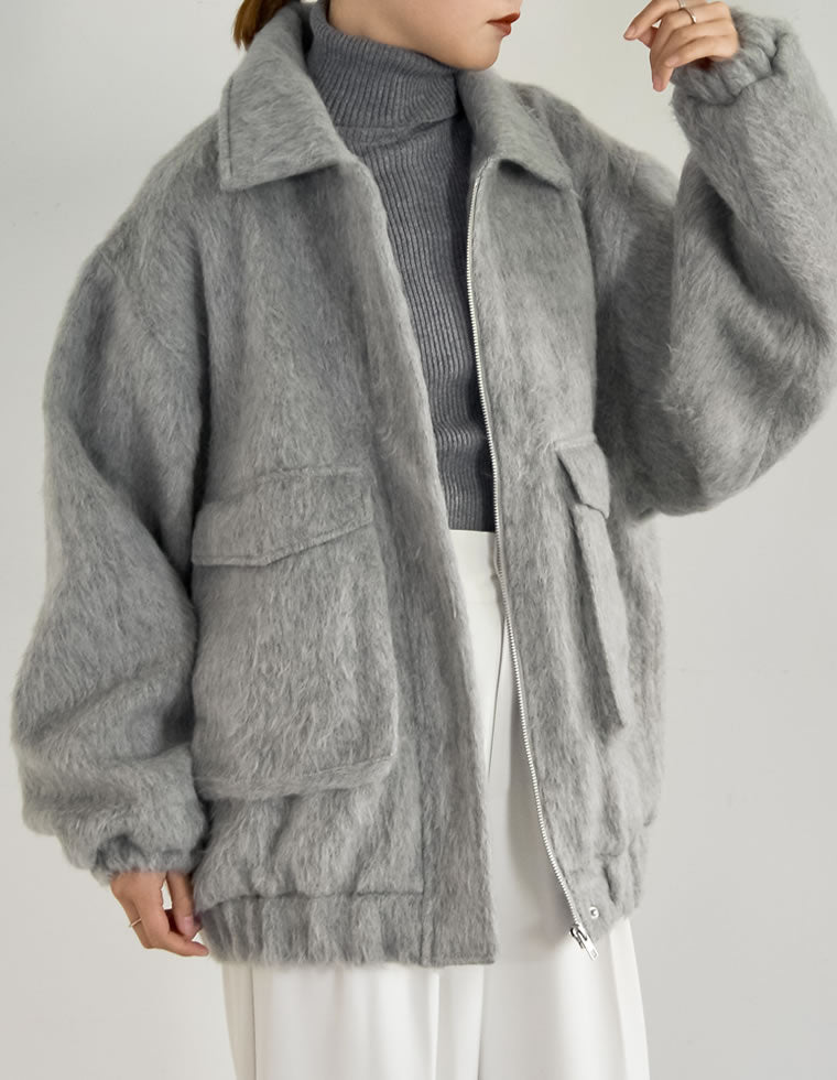 ウール混シャギーオーバーサイズフライトジャケット - ジャケット