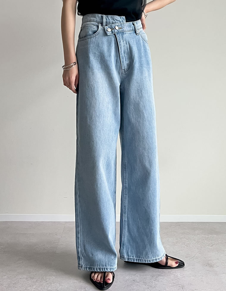クロスウエストストレートコットンデニムパンツ - パンツ通販 | 人気